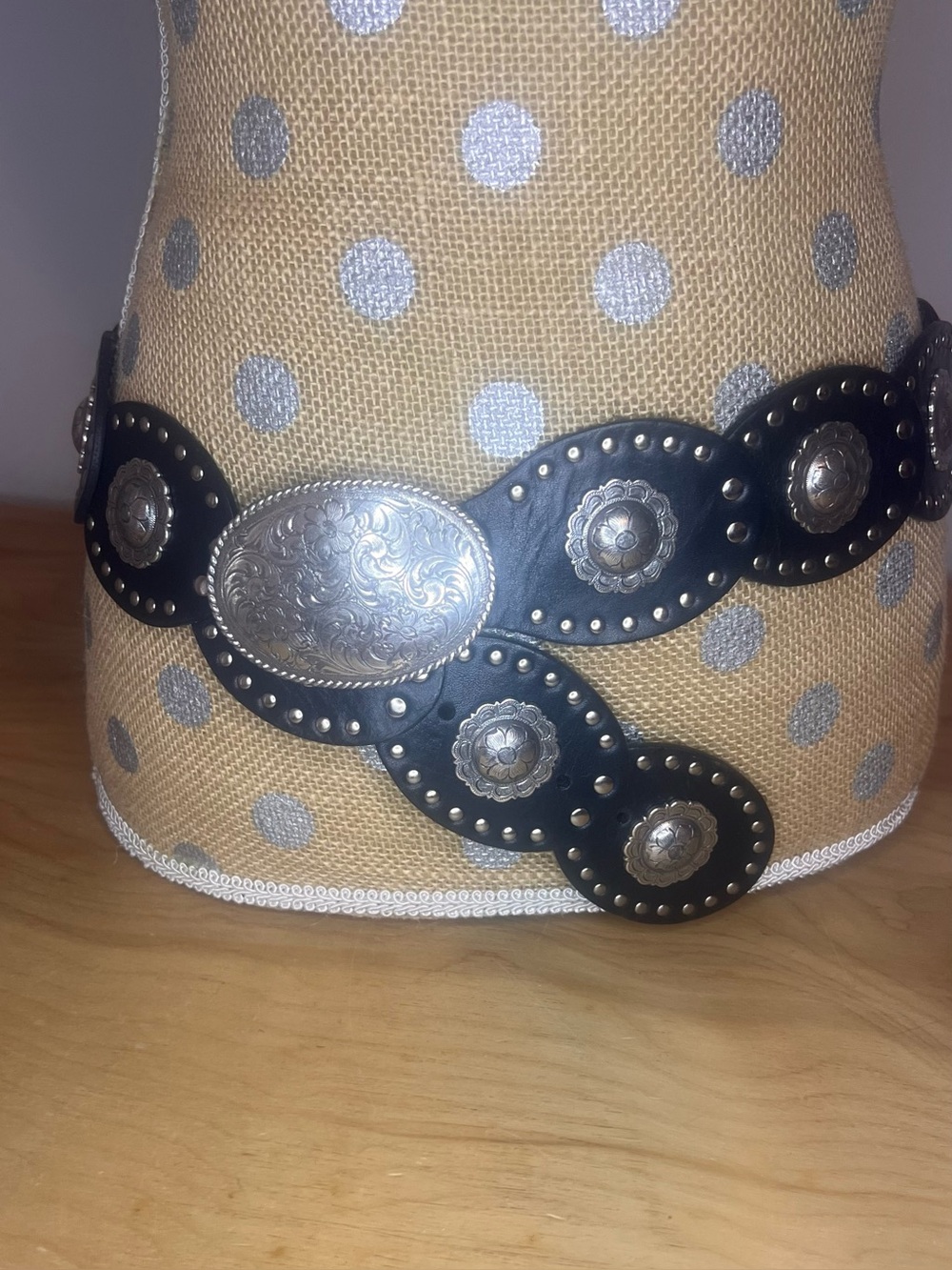 Fossil Black Leather Silver Metal Conchos Belt